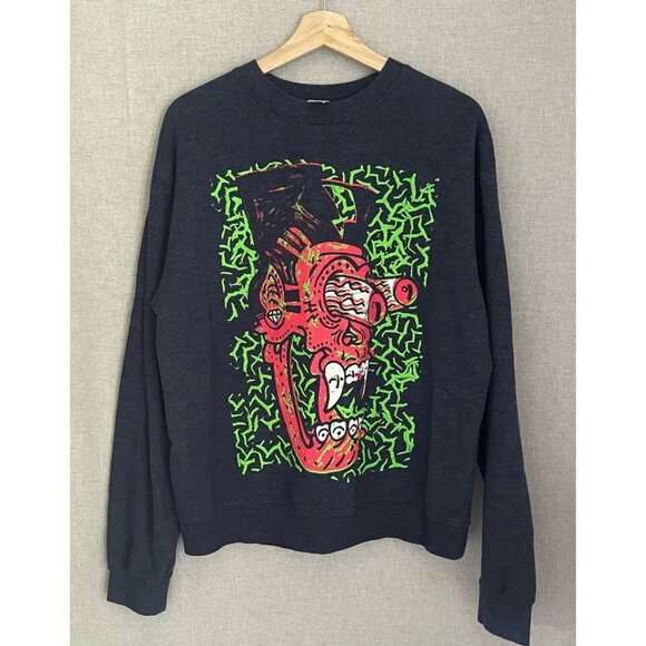 Mustache Brigade Mens Sweatshirt Crew Urban Art Black Red Pullover Heathered M - Picture 1 of 5